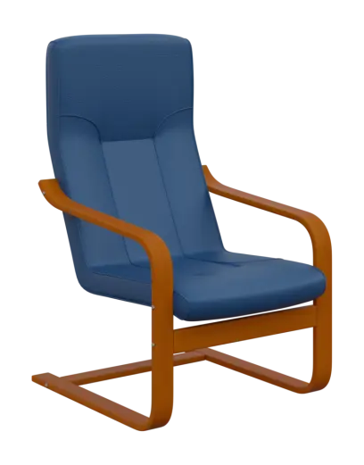 BO - 1 křeslo, dřevěná kostra, moření třešeň, koženka HOLY N 1, modrá